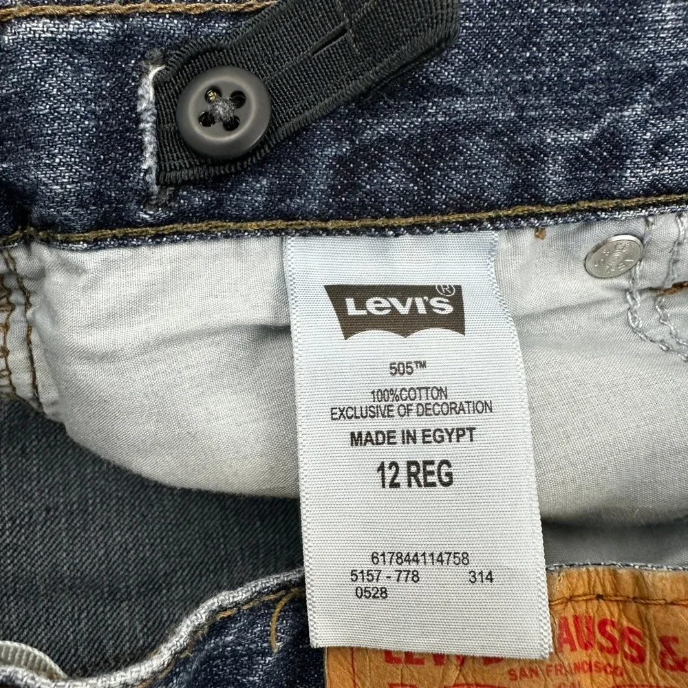 Levi's 505 Straight Leg Adjustable Waist Boys size 12 Dark Wash Blue Denim Jeans